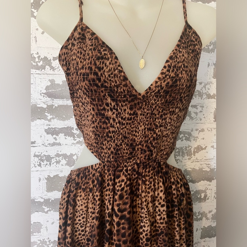 aerie Brown Leopard Print Backless Spaghetti Strap Dress - Picture 3 of 11